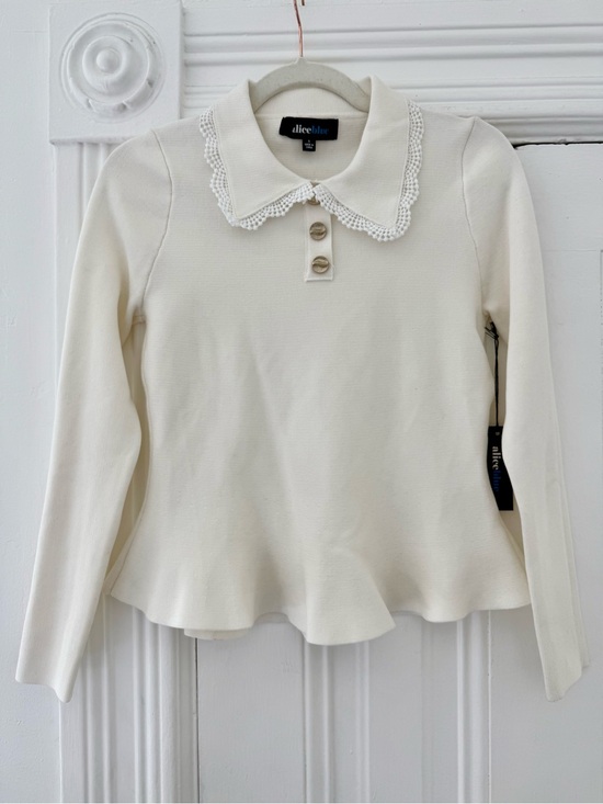 Alice Blue Sweaters - Alice Blue Cream Lace-Collar Peplum Sweater